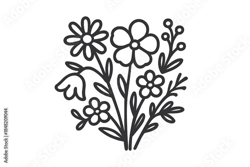 Black Line Drawing of a Floral Arrangement