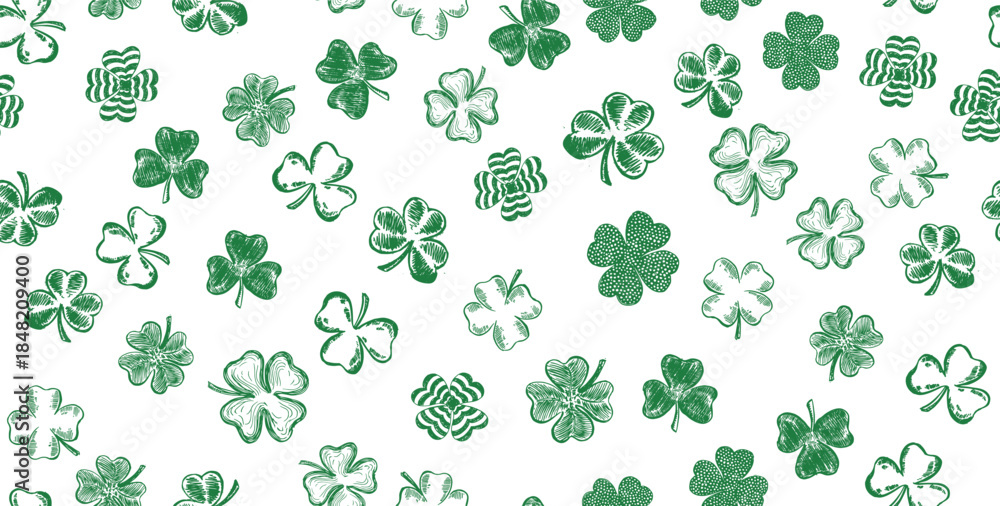 Fototapeta premium St. Patrick's Day. Sketch set clover. Hand drawn illustration.