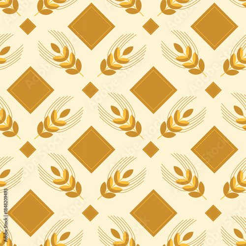 Wheat, spikelet, bread, flour, pastries, geometric pattern in Scandinavian style in beige and brown tones, for packaging of bakery products, flour, packaging. vector