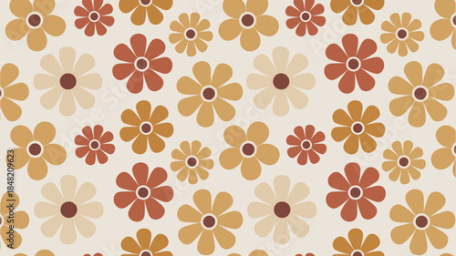 Vibrant floral pattern with colorful flowers on cream background