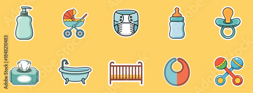 baby and nursery sticker collection with infant care items
