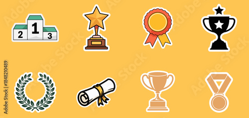 awards and trophies sticker collection with symbols for winning and achievement