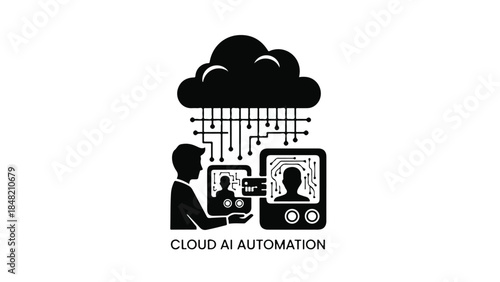 Artificial intelligence concept with cloud and people on tablet screen