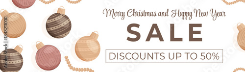 Christmas and New Year horizontal banner. Christmas and New Year sale banner. Online banner template, flyer, social media post, advertising
