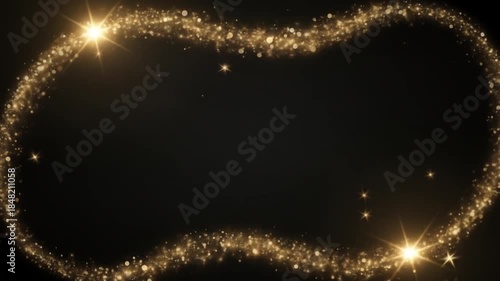 Golden Sparkle Frame in Elegant Luxury Style with Bright Shining Lights on Black Background for Luxury Branding