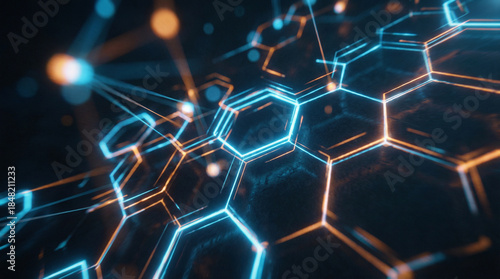 Futuristic Digital Hexagon Pattern Illuminates a Graphic Representation of Advanced Technology and Scientific Energy Connections