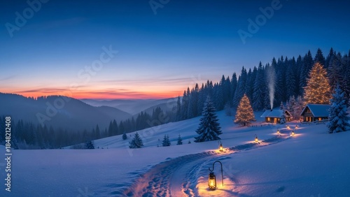 Sunset in the winter mountains. Beautiful winter landscape. Carpathians, Ukraine, Europe