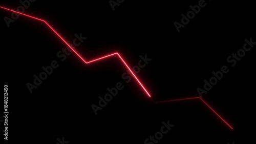 Red Neon Line Graph Descending chart. neon downward graph with arrow indicating decline, loss, and negative trends on a dark, abstract background,
