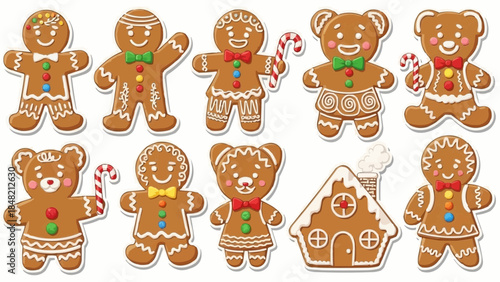 Colorful gingerbread cookies and bears for Christmas decoration
