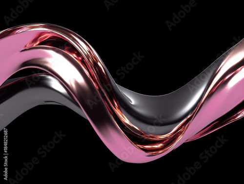 Metallic, abstract sculpture with flowing chrome textures Copper and neon pink ribbons Glossy black background Hyper-realistic, cinematic lighting Futuristic minimalism Octane rend - AI-Generated