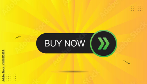 buy now banner editable eps format template design label sticker icon vector illustration black green gradient shapes with orange and yellow abstract background