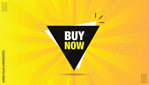 buy now banner eps format icon sticker label editable template design with black white shapes with orange yellow background