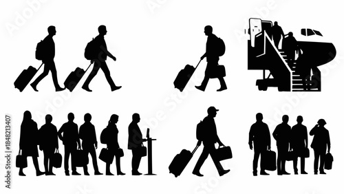 Travelers walking with luggage at airport