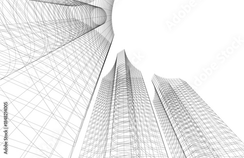 abstract buildings, architectural drawing 3d