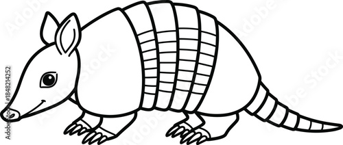 Cute armadillo outline illustration in cartoon style isolated on white background for kids coloring book wildlife education design