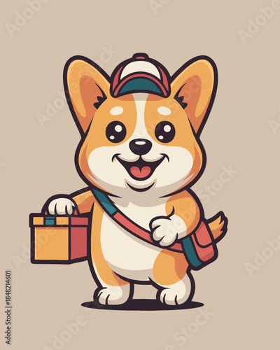 Cute Corgi Delivery Mascot character