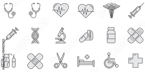 Medical and Healthcare Line Icons Set – Hospital, Medicine, and Health Symbols