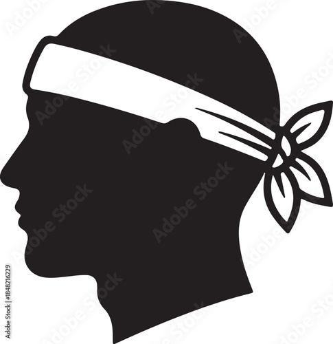 Corsican moor's head silhouette vector icon, profile of a man wearing a traditional white headband tied in a distinctive floral knot