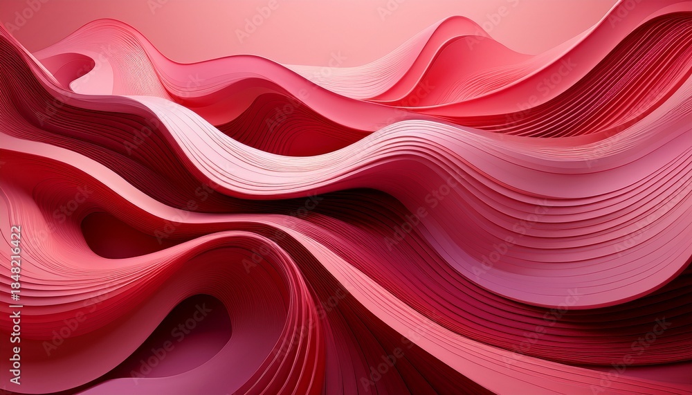 Fototapeta premium abstract 3d rendering of flowing curves in shades of red and pink