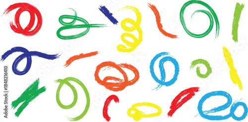 Colorful abstract shapes and letters on white background