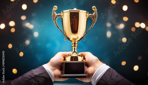 hands holding a shiny gold trophy