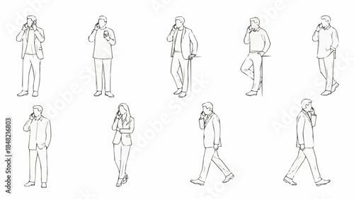 People talking on phones in various business casual poses