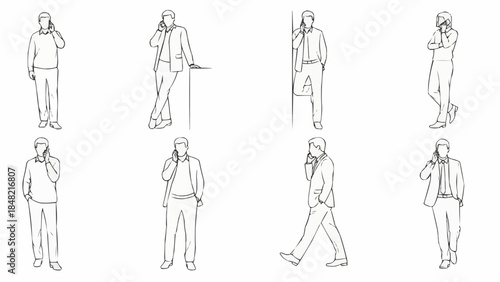 Business professionals communicating on smartphones in various poses