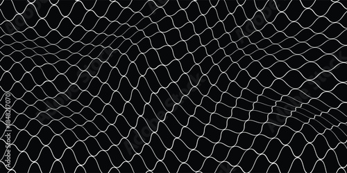 Fishing net seamless pattern. Soccer and football gates mesh. Fishnet texture. Basketball hoop and hockey net pattern. Sportswear texture. Chain link fence. Vector illustration on black background.