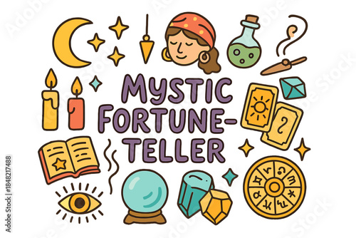 Mystic Fortune-Teller Doodle. -Teller. Hand-drawn doodle illustration of Mystic Fortune-Teller. crystal ball,