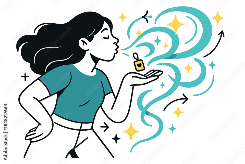 Obraz premium Charmed Light Dance. Whispered charm release. A small charm is blown into the air, unfolding into swirling