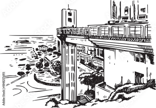 Illustration of a landscape of Salvador, Bahia, Brazil, created for the mother. Artwork in a sketch style, with free and unadorned lines.