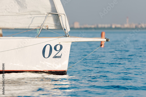 Canvas Print bow of a sailing boat with bowsprit at sailing regatta in the Gulf of Finland at