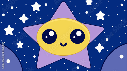 Adorable kawaii star friend shining brightly in a playful nocturnal cosmic scene