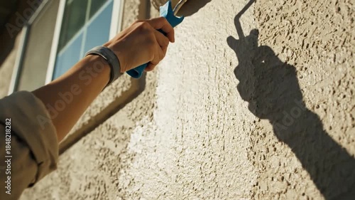 Wall painting with roller renovation project residential exterior