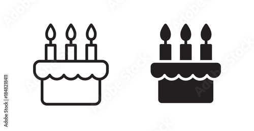 Cake icons, black line art and clipart vector logo