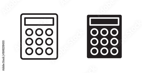Calculator icons, black line art and clipart vector logo