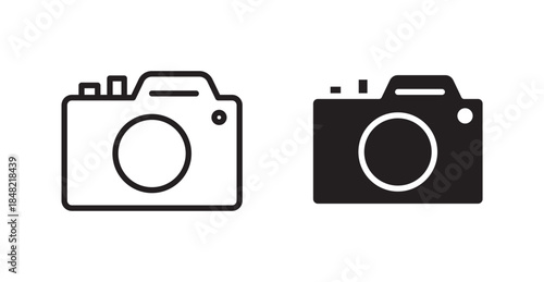 Camera icons, black line art and clipart vector logo