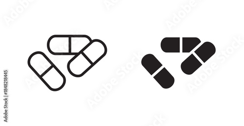 Capsule icons, black line art and clipart vector logo