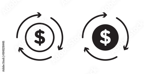 Cash flow icons, black line art and clipart vector logo