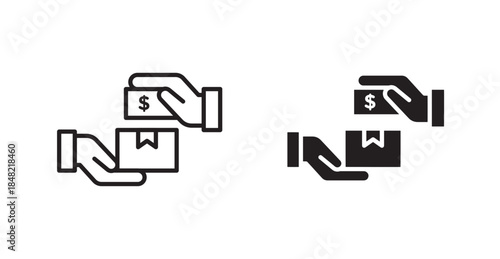 Cash on delivery icons, black line art and clipart vector logo