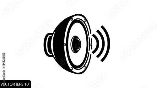 A black and white vector icon of a loudspeaker emitting sound waves, symbolizing audio, volume, or sound.