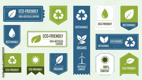 This vector set of eco friendly ecology labels and green nature icons provides a versatile design template for business web banners, infographics, and vintage paper card layouts