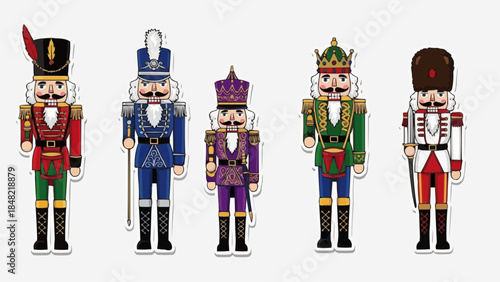 Vibrant nutcracker soldiers in various colorful outfits and hats
