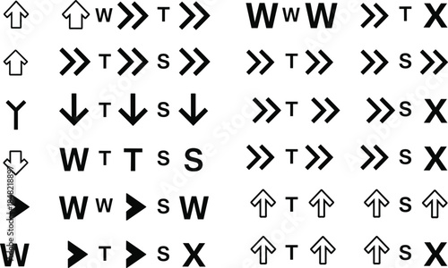 Keyboard control icons set with arrow keys and WASD movement symbols for gaming navigation isolated on white background vector illustration