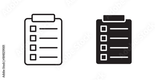 Clipboard icons, black line art and clipart vector logo