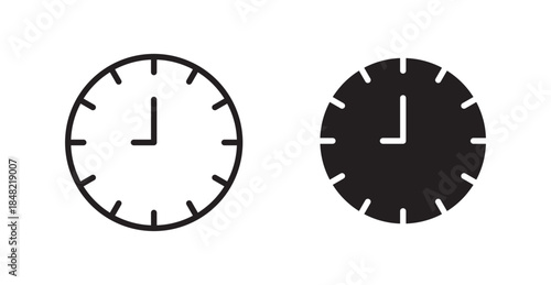 Clock icons, black line art and clipart vector logo