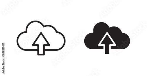 Cloud upload icons, black line art and clipart vector logo