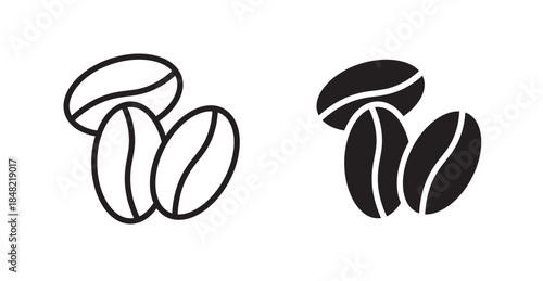 Coffee Bean icons, black line art and clipart vector logo