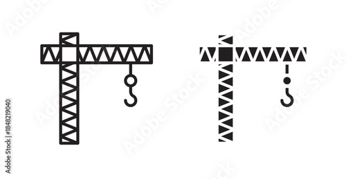 Construction crane icons, black line art and clipart vector logo