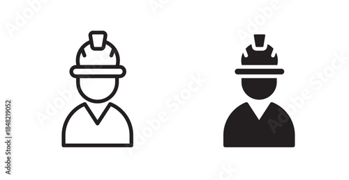 Construction worker icons, black line art and clipart vector logo